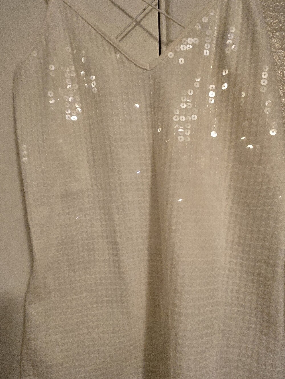 NWT Express Size Small Sequin Embellished Strappy White Cami Tank - Cream